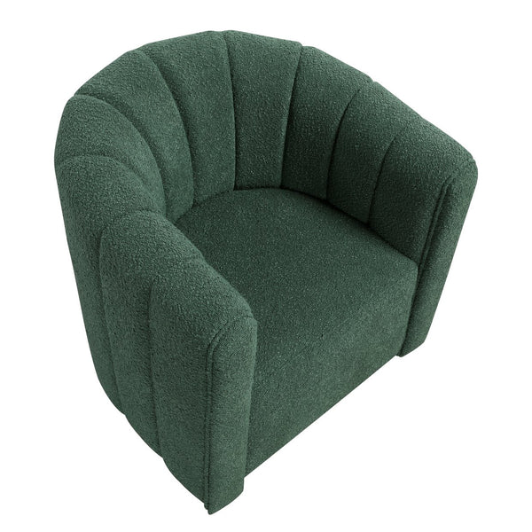 English Elm Modern Swivel Chair with Ottoman in Bouclé Fabric, Solid Wood Frame, Cozy Curved Design for Living Rooms Green 32 L x 31 W x 31.25 H B011P281846