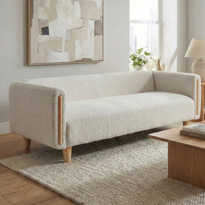 English Elm Modern Boucle Three Seat Sofa with Rubberwood Legs Pocket Spring Support Living Room Oatmeal N763P403678D