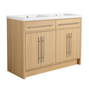 English Elm 48" Freestanding Bathroom Vanity with Resin Sink and Spacious Cabinet, Soft-Close Doors, Durable Finish Oak W1972S00025