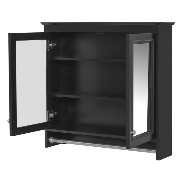 English Elm 3-in-1 Wall Mounted Medicine Cabinet with Soft Close Door Adjustable Shelves and Towel Bar Black N710P405415B