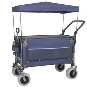English Elm Multi-functional Folding Wagon with Canopy All Terrain Tires 480lb Steel Frame Outdoor Blue Gray W2932P417649