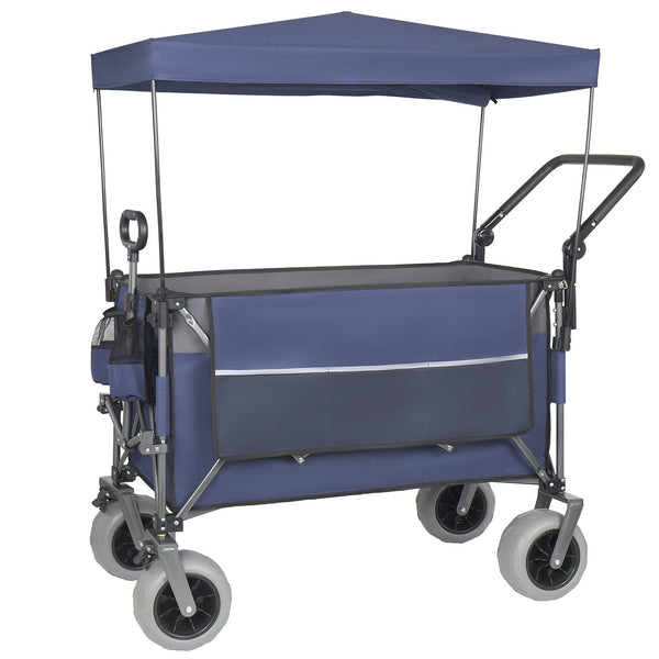 English Elm Multi-functional Folding Wagon with Canopy All Terrain Tires 480lb Steel Frame Outdoor Blue Gray W2932P417649