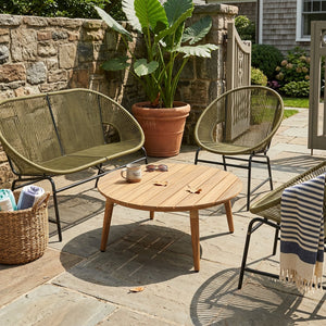 English Elm Nusa Outdoor Pe Rattan Conversation Set with Acacia Wood Coffee Table Patio Green,Natural NUSA4PCSET-GRN