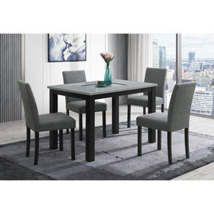 English Elm Grey Modern 5PC Dining Set with High-Gloss Table and 4 Fabric Chairs, Solid Wood+MDF, Sturdy Design B201P390561