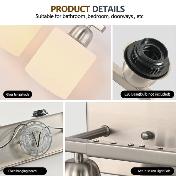 English Elm 38" 6-Light Chrome Vanity Light with Milky White Glass Shades, Dimmable Hardwired Wall Sconce for Bathroom Mirrors and Dressing Areas W2312P374853