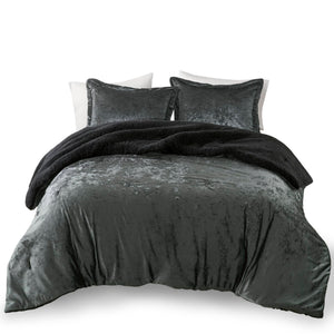 English Elm 3 Piece Crushed Velvet Reversible Comforter Set Full Queen Luxe Hypoallergenic Bedding Charcoal B035P319857