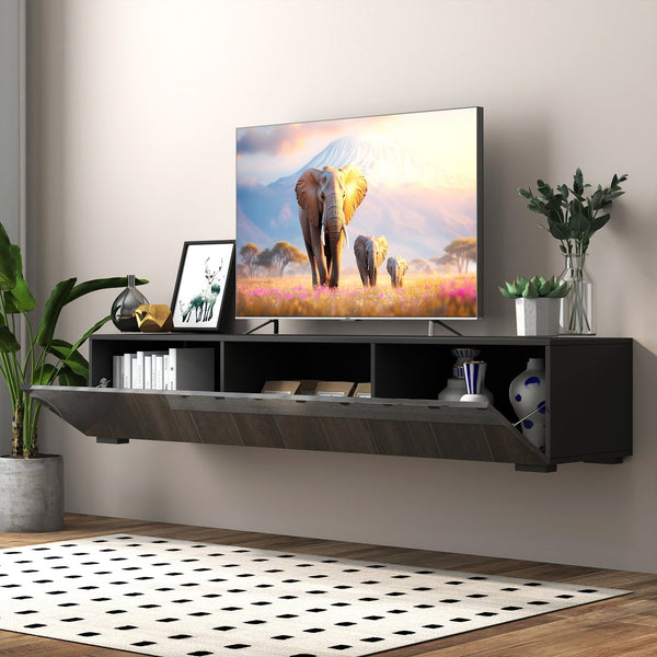 English Elm Modern Floating Media Console with Drop Down Doors and Display Shelf for Living Rooms W331P361255