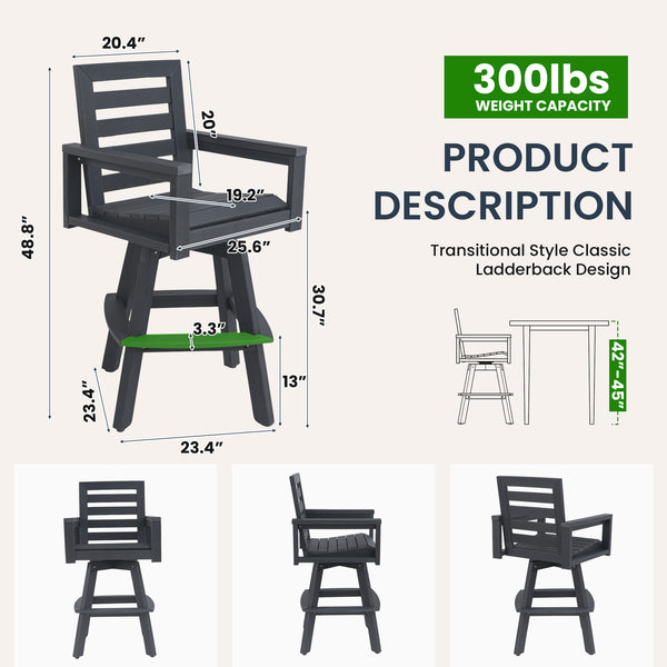 English Elm Outdoor Hdpe Ladderback Swivel Barstool Wood Grain Finish for Poolside Porch Deck Slate Grey W1886P440641