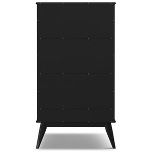 English Elm Draper Mid-Century Wide Bookcase & Storage Unit — Solid Rubberwood Black Finish, 6 Shelves, 2 Drawers, Anti-Tip B136P238616