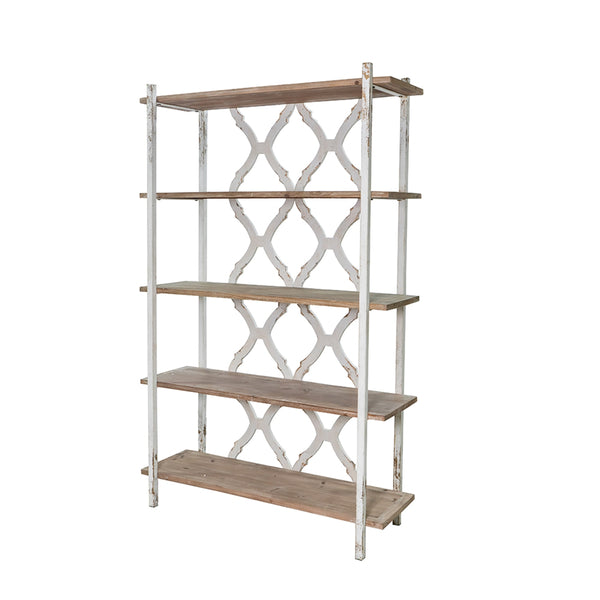 English Elm 47x16.5x75" Five Tier Fir Wood Bookcase Ornate Farmhouse Open Shelving Display Unit W2078P484434