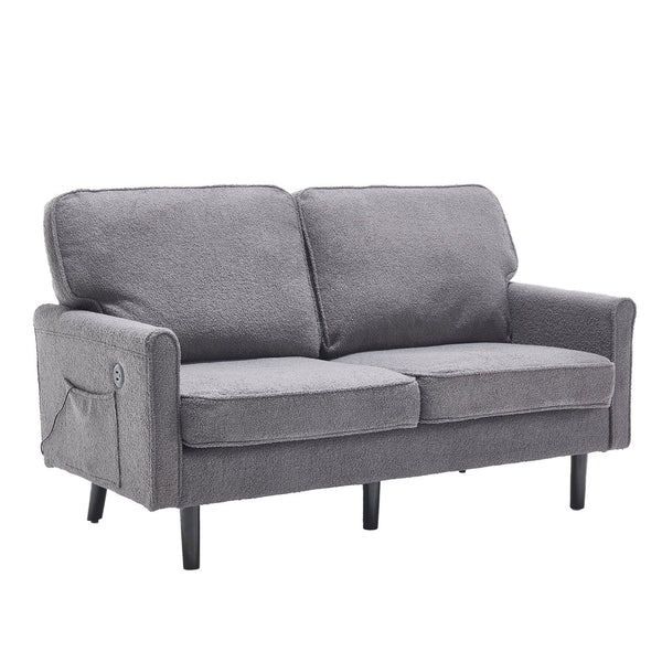 English Elm Loveseat Mid Century Modern Two-Seater Sofa with USB Type-C Charging, Removable Zipper Covers, Durable Wood Legs Gray W395P238824