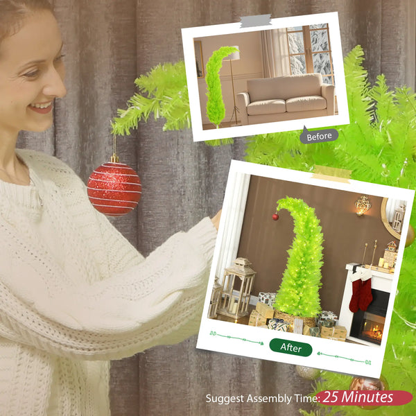 English Elm 5 Ft Slim Pencil Artificial Christmas Tree Pre-lit Warm White Leds Whimsical Bent Top T3971P400538