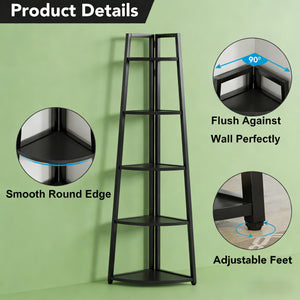 English Elm Tall 5 Tier Corner Ladder Bookshelf with Metal Frame for Living Room Storage T3971P453200