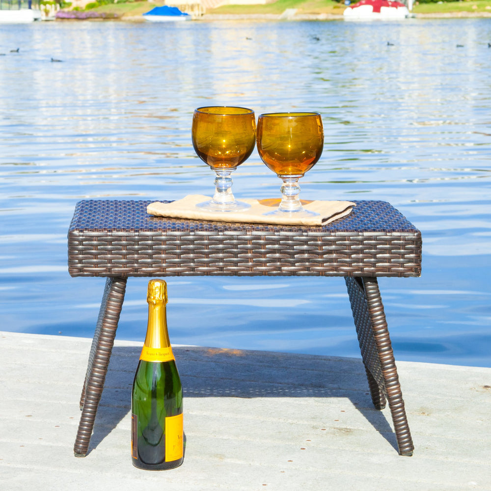 English Elm Christopher Knight Home® - SALEM PE WICKER SNACK TABLE — Handcrafted Polyethylene Rattan Side Table with Iron Frame, No Assembly Required Brown Multi 52006.00