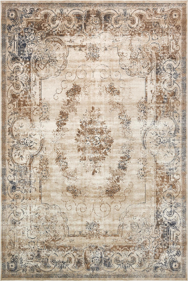 Unique Loom Chateau Lincoln Machine Made Border Rug Blue Cream, Brown/Gray/Beige 10' 0" x 14' 5"