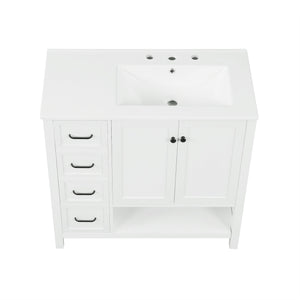 English Elm 36" Freestanding Bathroom Vanity Solid Wood Mdf Cabinet Ceramic Undermount Sink Open Shelf White N725P364203K