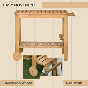 English Elm Outsunny Outdoor Bar Cart - Versatile Wood Rolling Serving Cart With Wine Holders & 2 Shelves W2225P174461-GIGA