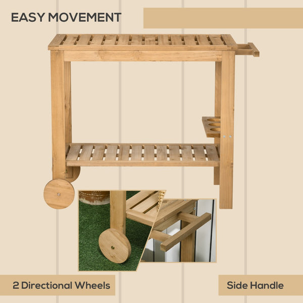 English Elm Outsunny Outdoor Bar Cart - Versatile Wood Rolling Serving Cart With Wine Holders & 2 Shelves W2225P174461-GIGA