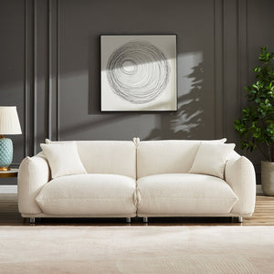 English Elm Oversized Sherpa Loveseat Sofa with Metal Legs and Solid Wood Frame, Plush 3-Seater with Pillows White W3817S00002