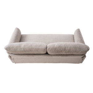 English Elm 82.6" Corduroy Mid-century Loveseat Ribbed Fabric Sofa Solid Wood Tapered Legs 2 Seater Camel W5515P488385