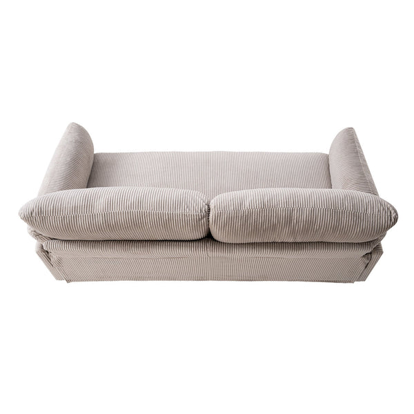 English Elm 82.6" Corduroy Mid-century Loveseat Ribbed Fabric Sofa Solid Wood Tapered Legs 2 Seater Camel W5515P488385