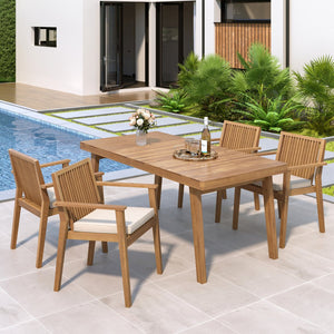 English Elm Christopher Knight Home® - Durable 5-Piece Acacia Wood Patio Dining Set With Cushioned Chairs For Ultimate Outdoor Comfort N779P234497B-2_N779P234500B