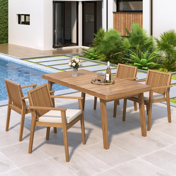 English Elm Christopher Knight Home® - Durable 5-Piece Acacia Wood Patio Dining Set With Cushioned Chairs For Ultimate Outdoor Comfort N779P234497B-2_N779P234500B