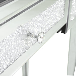 English Elm Mirrored Checkerboard Vanity Desk with Cushioned Diamond Inlay & Crystal Ball Handles, 45.5"L N844P304363S