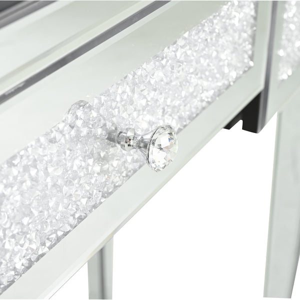 English Elm Mirrored Checkerboard Vanity Desk with Cushioned Diamond Inlay & Crystal Ball Handles, 45.5"L N844P304363S
