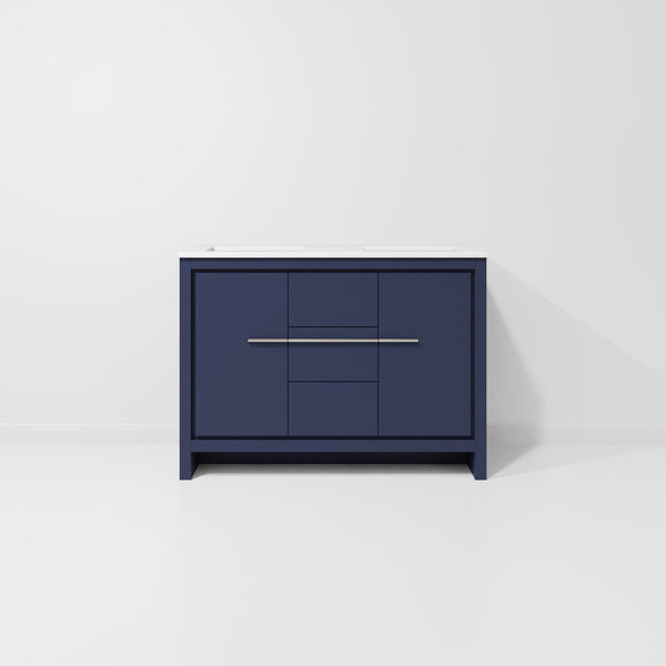 English Elm Navy Elegant Double Bath Vanity 48” W X 20” D With Durable White Quartz Top For Stylish Bathrooms B2731P259388