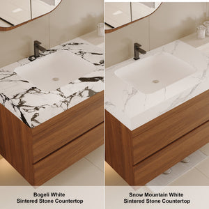 English Elm 29.9" Floating Bathroom Vanity Sintered Stone Top Soft Close Drawers Bronze Gold Hardware W3136S00040