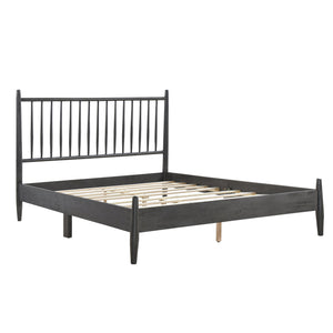 English Elm Mid-Century Queen Platform Bed with Vertical Slat Headboard, Low-Profile Wooden Frame, No Box Spring Needed Gray 60.25 L x 25 W x 6 H B011P211339