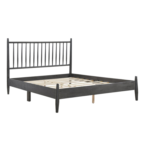 English Elm Mid-Century Queen Platform Bed with Vertical Slat Headboard, Low-Profile Wooden Frame, No Box Spring Needed Gray 60.25 L x 25 W x 6 H B011P211339