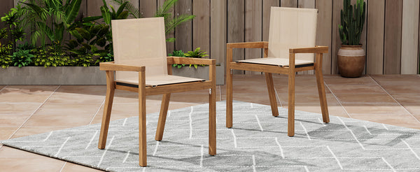 English Elm Christopher Knight Home® - BELFAST Teak Frame Outdoor Dining Chairs Set of 2 — Beige Mesh Comfort, Durable Weather-Resistant Design N762P240699A