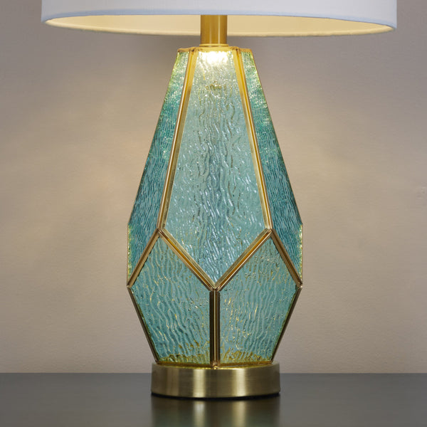 English Elm Glass Glam Table Lamp Set Two Linen Shade Nightstand Bedroom Accent Lighting Gold,Turquoise,White B202P471579