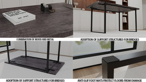 English Elm 59" Industrial Dining Set with Suede Chairs Matte Metal Base Mdf Table Seats Four Black+ Gray W2189S00817
