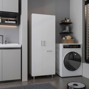 English Elm Storage Cabinet Elegant 70.9" Tall White Engineered Wood with 2 Doors 1 Drawer 3 Shelves Stable Legs B097S00216