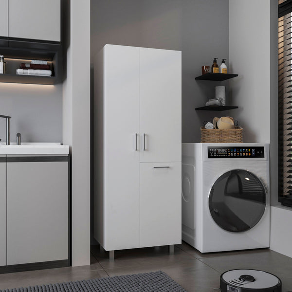 English Elm Storage Cabinet Elegant 70.9" Tall White Engineered Wood with 2 Doors 1 Drawer 3 Shelves Stable Legs B097S00216