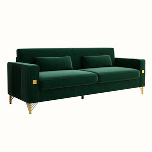 English Elm FX-P18-RG2(SOFA) Emerald Green Velvet Sofa with Gold Legs, Plush Removable Cushions & Modern Flair W57664704