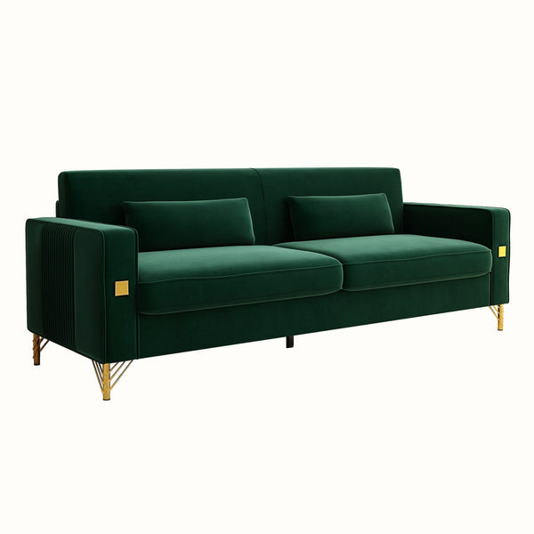 English Elm FX-P18-RG2(SOFA) Emerald Green Velvet Sofa with Gold Legs, Plush Removable Cushions & Modern Flair W57664704
