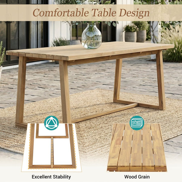 English Elm Outdoor Acacia Wood Dining Set Seats Six with Cushioned Armrest Chairs for Patio Teak+ Beige N719Z000231L