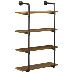 English Elm Rack Industrial Pipe Wall Shelves Steel Frame Wood Grain Open Display for Home Office T3971P389315