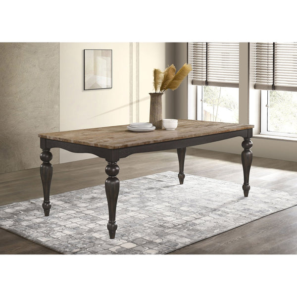English Elm Kavita Brown Brushed Dining Table with Turned Legs and Curvy Apron — Modern Farmhouse 78.75" Long Centerpiece B062P358452