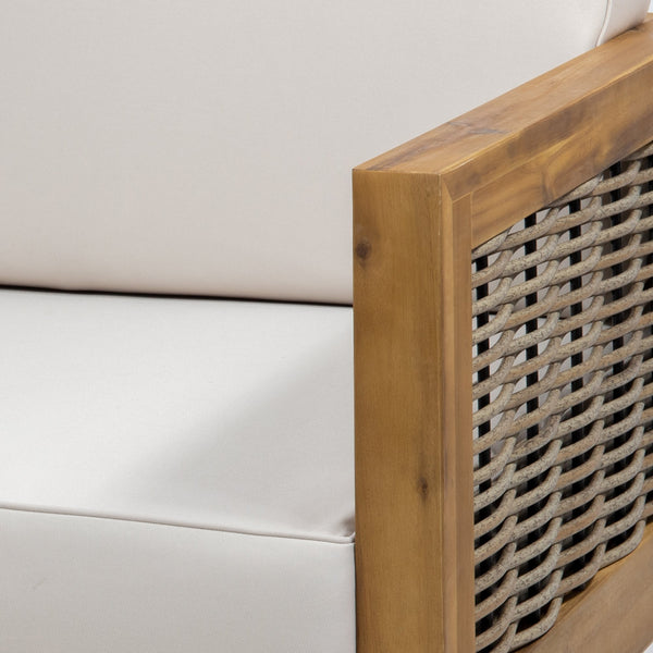 English Elm Christopher Knight Home® - Outdoor 4-Piece Acacia Wood Chat Set With Wicker Accents, Water-Resistant Cushions & Teak Finish 68942.00BGE-2_70141.00BGE