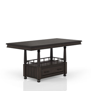 English Elm Deep Deep Coffee Counter Height Dining Table with Storage Shelf & Drawer, Solid Wood+MDF, Metal Accents, Sturdy Modern Design B2699S00009