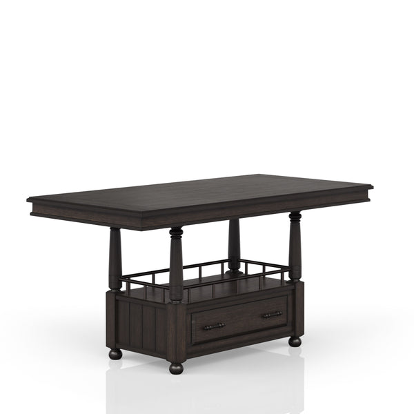 English Elm Deep Deep Coffee Counter Height Dining Table with Storage Shelf & Drawer, Solid Wood+MDF, Metal Accents, Sturdy Modern Design B2699S00009