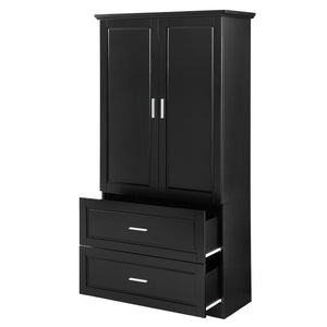English Elm Tall Bathroom Storage Cabinet – Slim Black MDF Organizer with 2 Doors, 2 Drawers, Adjustable Shelves, Anti-Tip Device N725P172882B