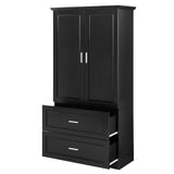 English Elm Tall Bathroom Storage Cabinet, Cabinet With Two Doors and Drawers, Adjustable Shelf, Mdf Board, Black