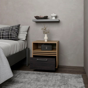 English Elm Baldwin City Nightstand Light Oak & Black — Modern Engineered Wood with Casters, Durable Minimalist Design B092P254745