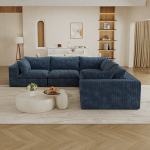 English Elm 118.2" Modular Cloud Sofa Corduroy Upholstered Deep Seat Lounge for Living Room Blue W2824S00194